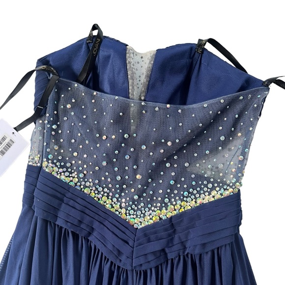 JVN By JOVANI Women’s 8 Navy Rhinestones Ruched Strapless Empire Gown #JVN21713A - Picture 13 of 16
